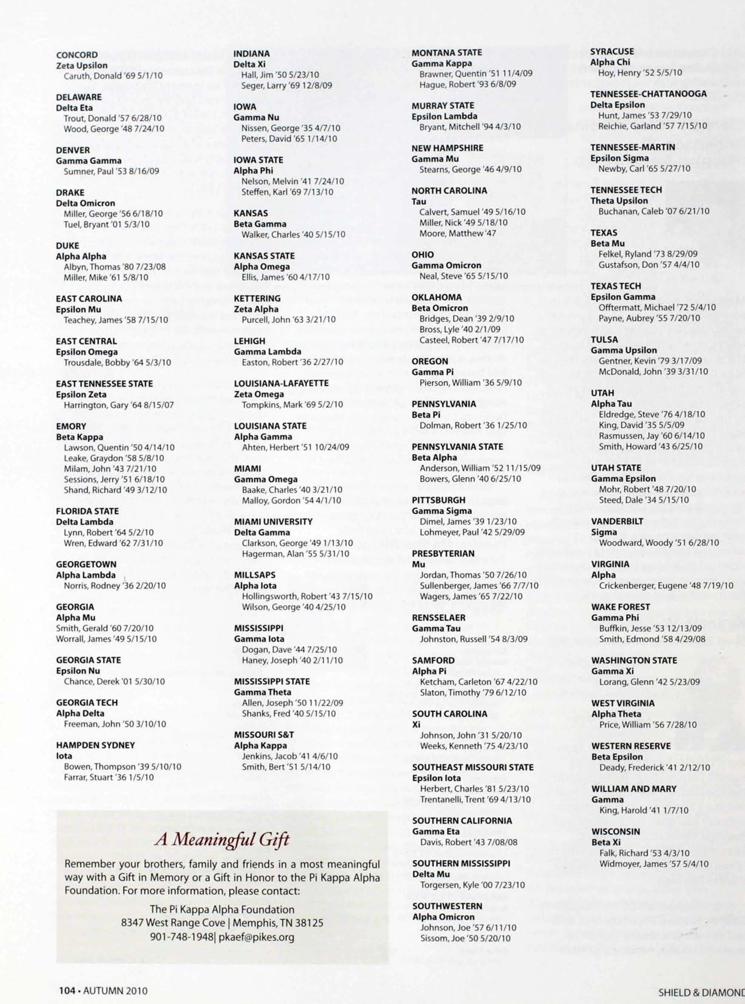 A Meaningful Gift, Autumn 2010